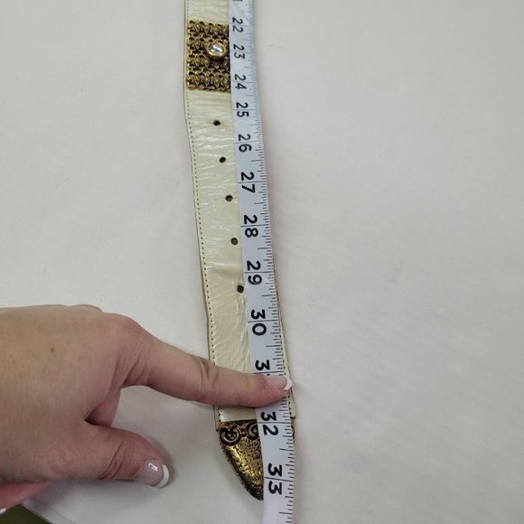 You‎ & Me Belt Womens Small Cream Leather Gold Rhinestone Western Made in USA - Picture 10 of 11
